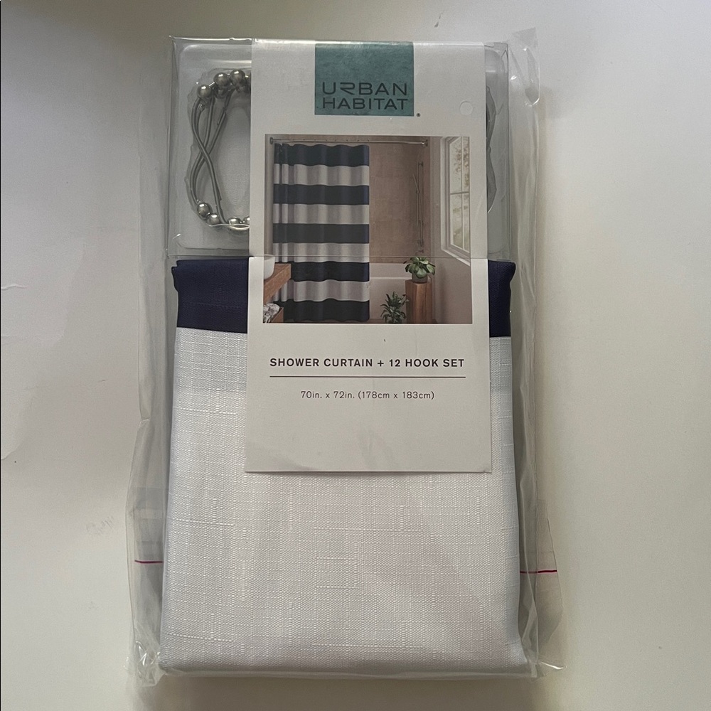 NEW Urban Habitat Navy and White Shower Curtain Set